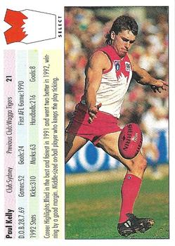 1993 Select AFL #21 Paul Kelly Back